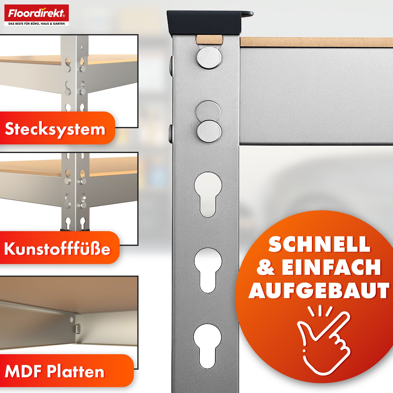 Schwerlastregal | Rhino | Lagerregal mit 5 Böden | 1050 kg Traglast | innovatives Stecksystem | In verschiedenen Farben & Größen