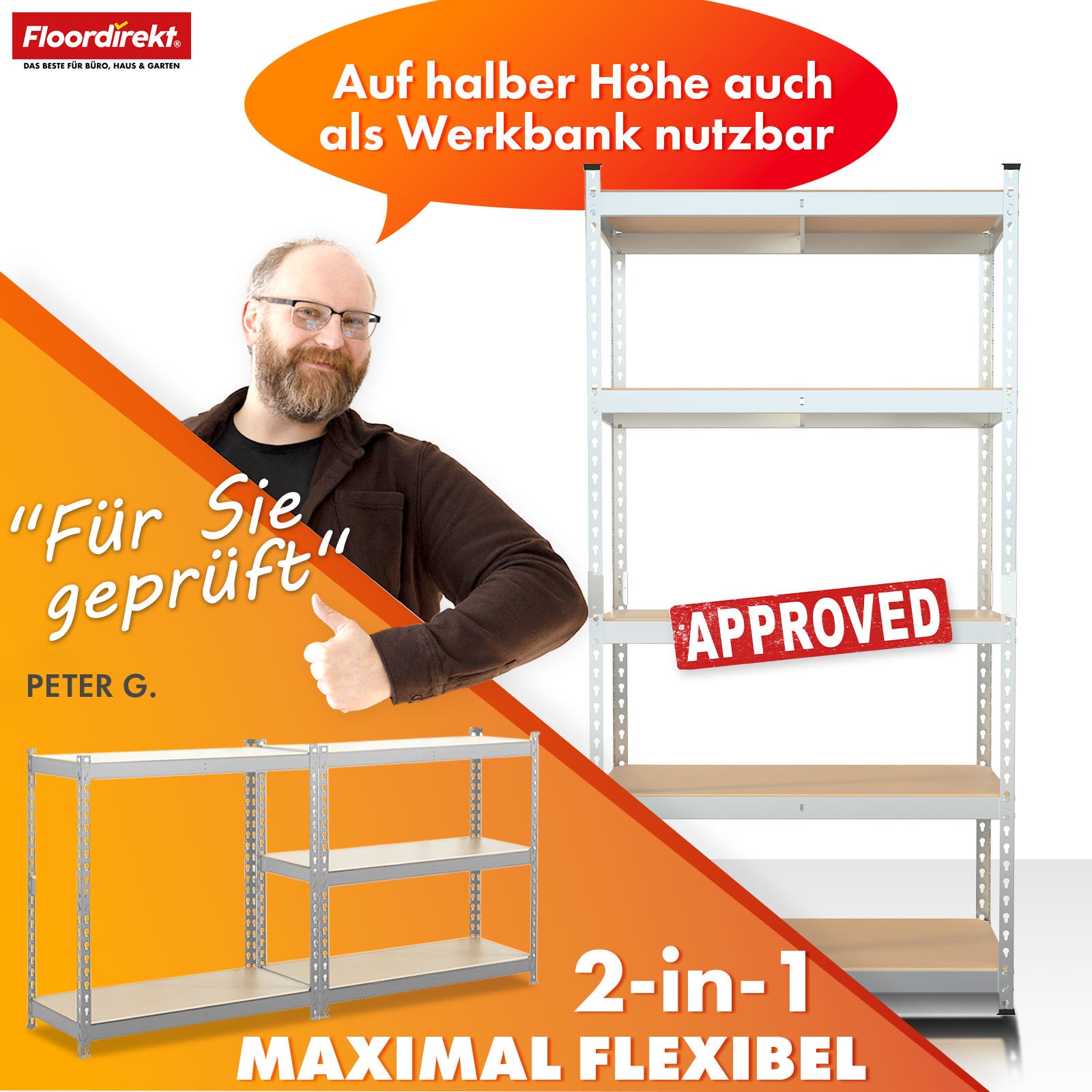 Schwerlastregal | Rhino | Lagerregal mit 5 Böden | 1050 kg Traglast | innovatives Stecksystem | In verschiedenen Farben & Größen