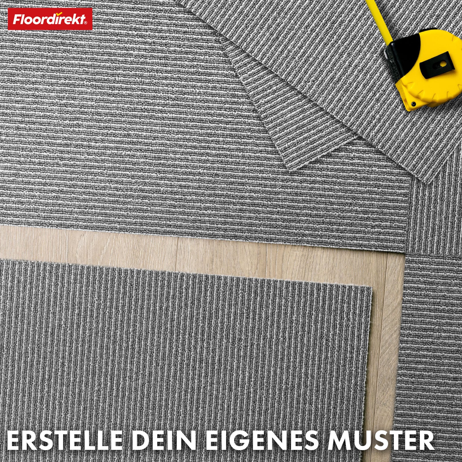 Teppichfliesen | Bern | 50 x 50 cm | Selbstliegend mit Streifendesign | In Anthrazit, Grau & Beige für Gewerbe und Privathaushalte