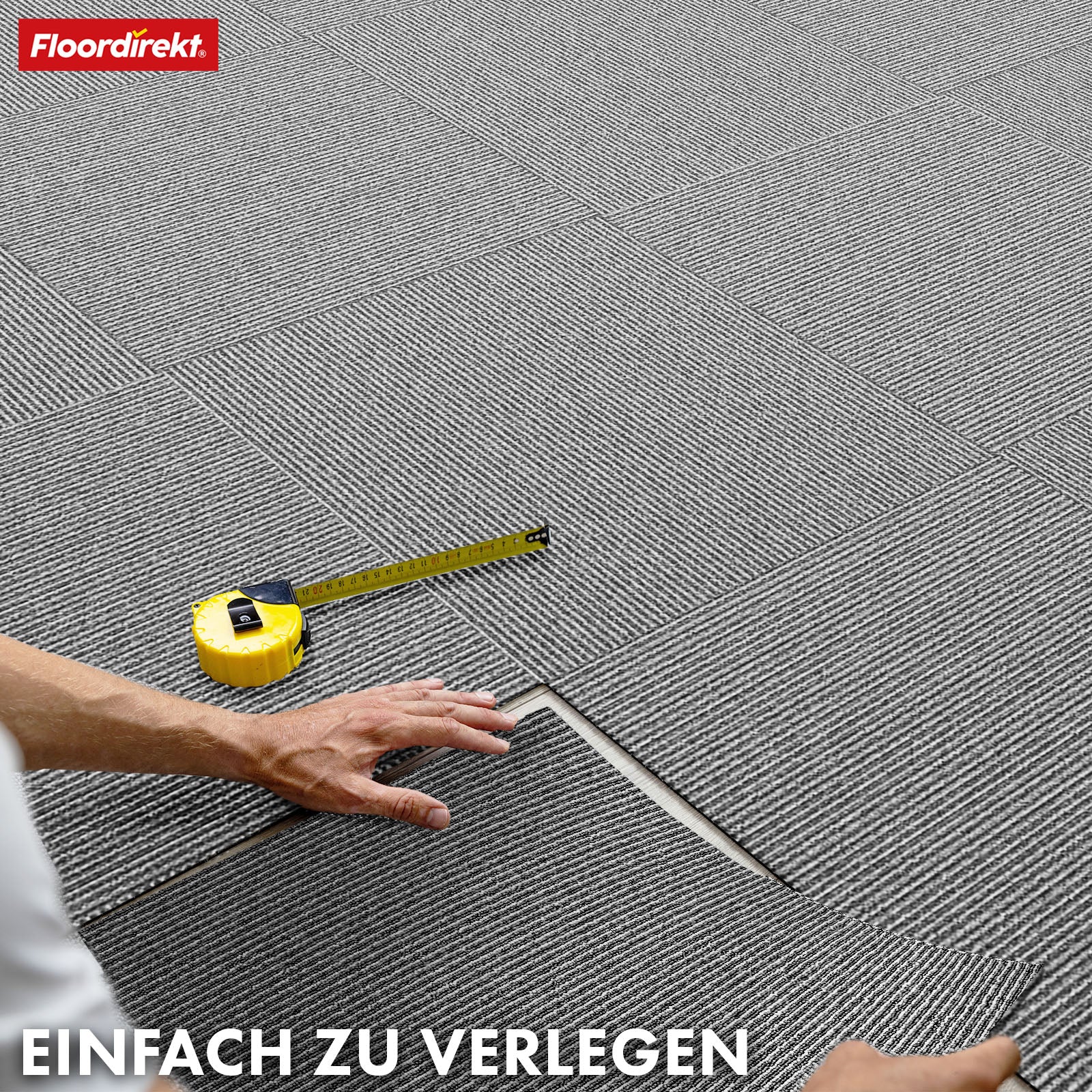 Teppichfliesen | Bern | 50 x 50 cm | Selbstliegend mit Streifendesign | In Anthrazit, Grau & Beige für Gewerbe und Privathaushalte