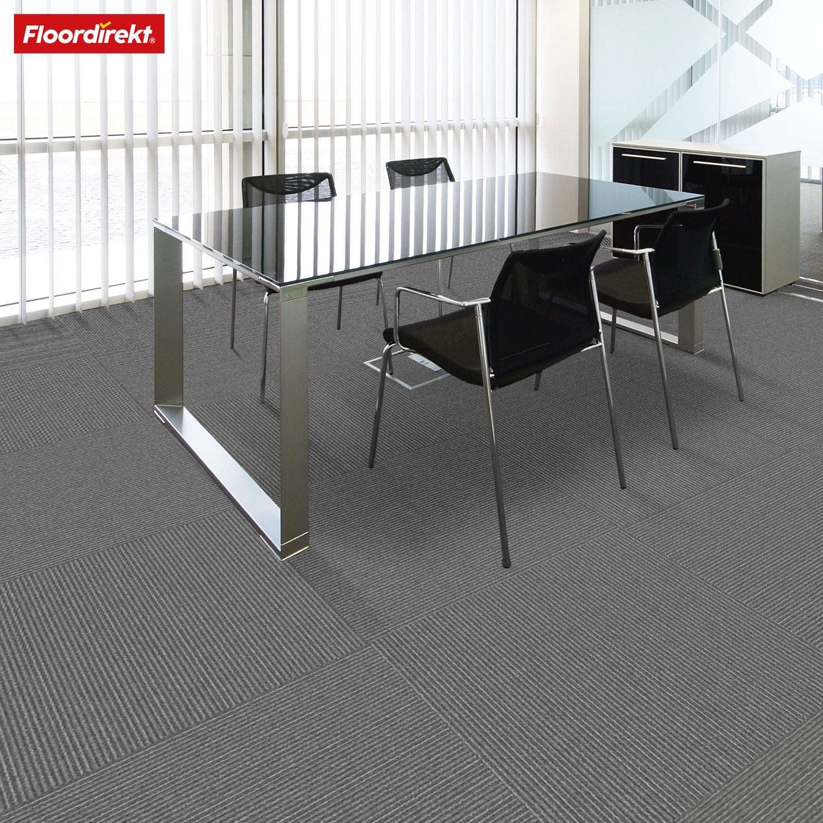 Teppichfliesen | Bern | 50 x 50 cm | Selbstliegend mit Streifendesign | In Anthrazit, Grau & Beige für Gewerbe und Privathaushalte