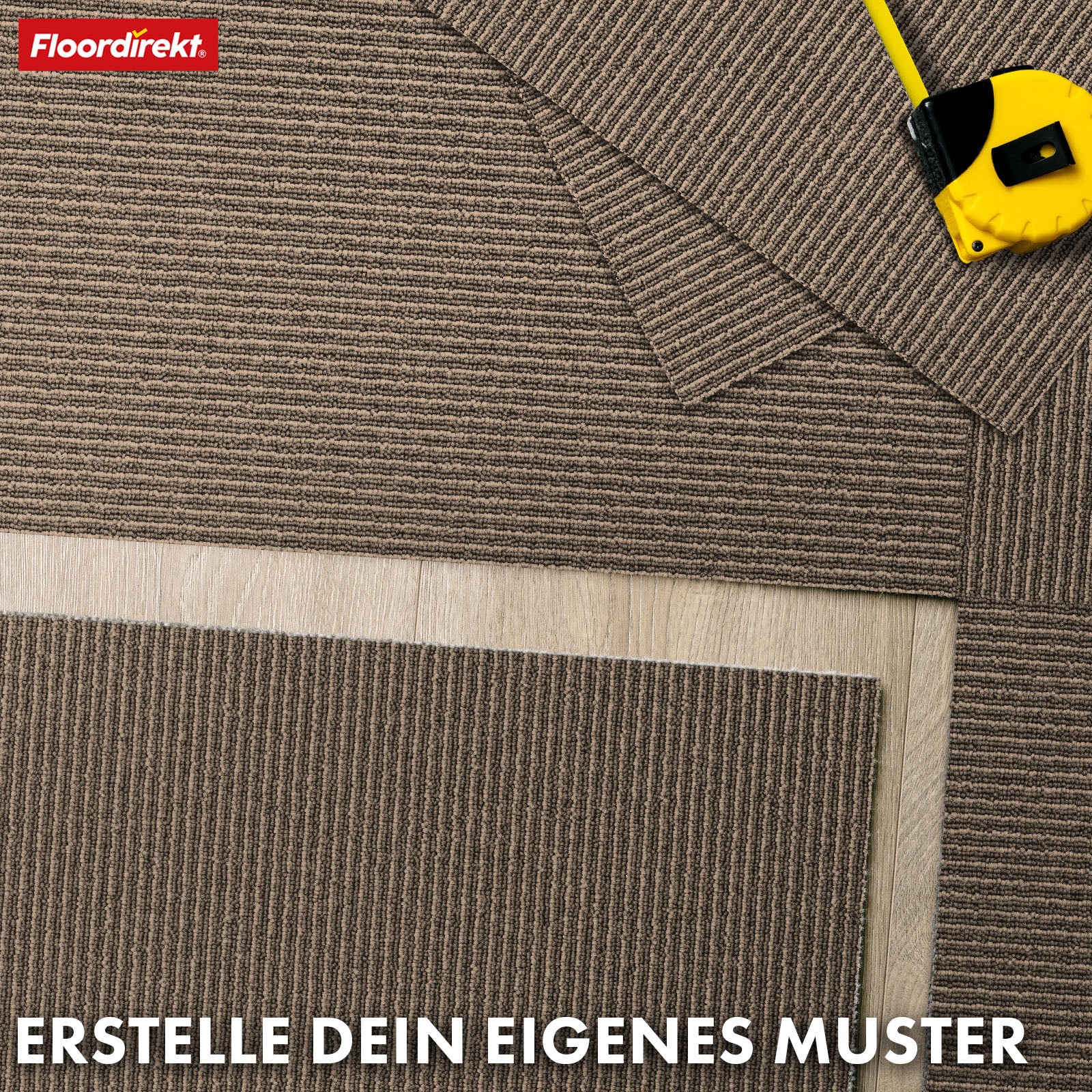 Teppichfliesen | Bern | 50 x 50 cm | Selbstliegend mit Streifendesign | In Anthrazit, Grau & Beige für Gewerbe und Privathaushalte