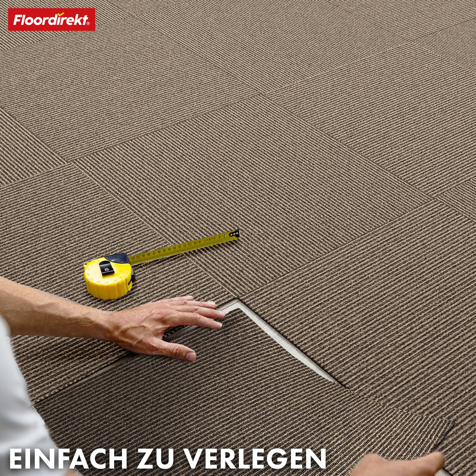 Teppichfliesen | Bern | 50 x 50 cm | Selbstliegend mit Streifendesign | In Anthrazit, Grau & Beige für Gewerbe und Privathaushalte