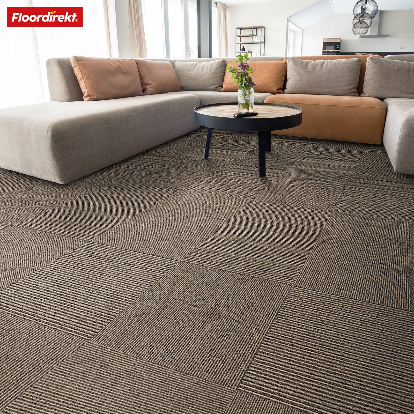 Teppichfliesen | Bern | 50 x 50 cm | Selbstliegend mit Streifendesign | In Anthrazit, Grau & Beige für Gewerbe und Privathaushalte