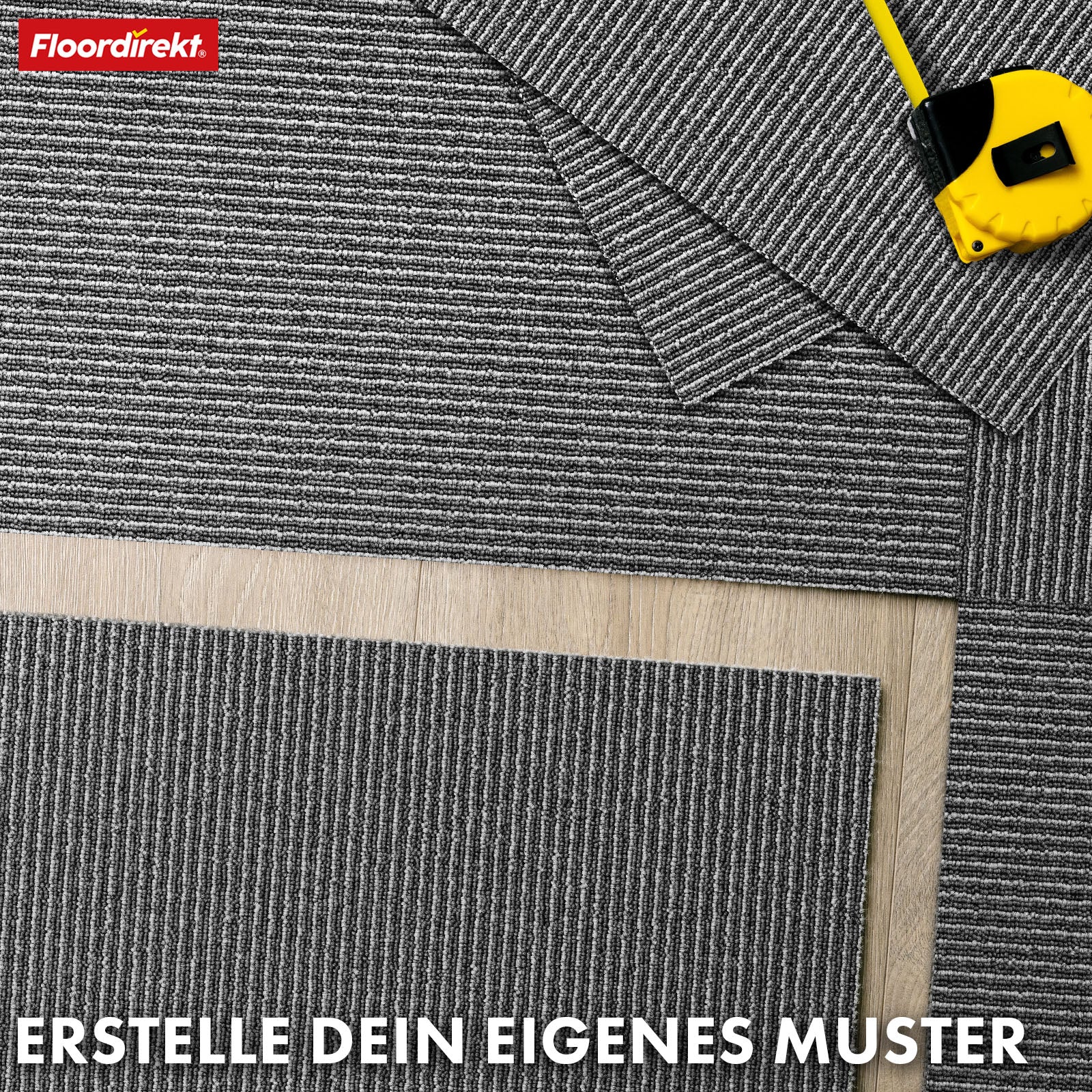 Teppichfliesen | Bern | 50 x 50 cm | Selbstliegend mit Streifendesign | In Anthrazit, Grau & Beige für Gewerbe und Privathaushalte