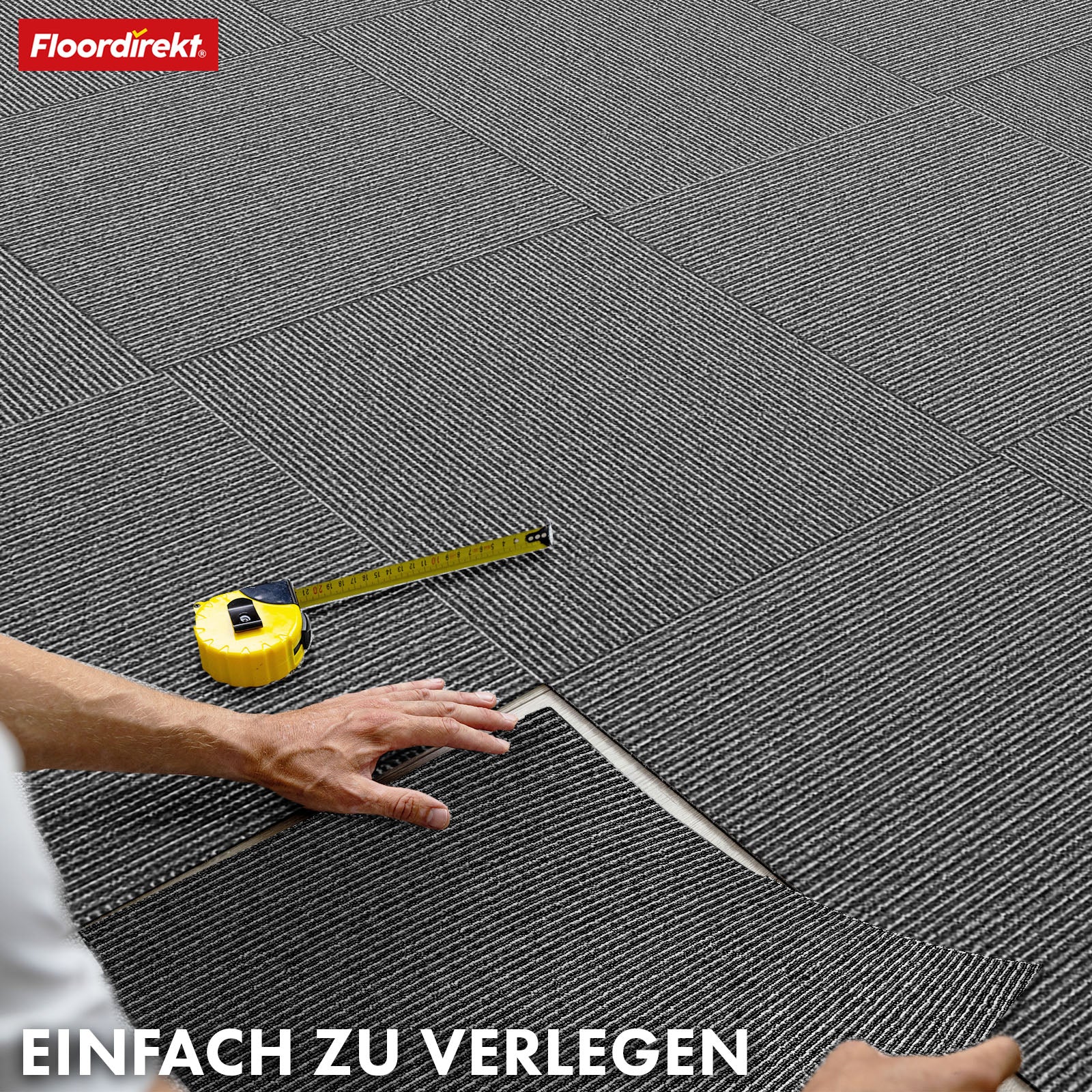 Teppichfliesen | Bern | 50 x 50 cm | Selbstliegend mit Streifendesign | In Anthrazit, Grau & Beige für Gewerbe und Privathaushalte