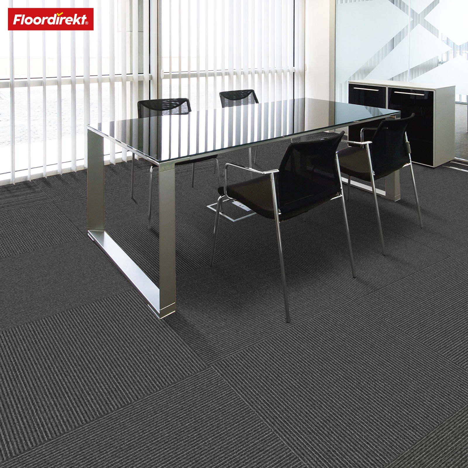 Teppichfliesen | Bern | 50 x 50 cm | Selbstliegend mit Streifendesign | In Anthrazit, Grau & Beige für Gewerbe und Privathaushalte