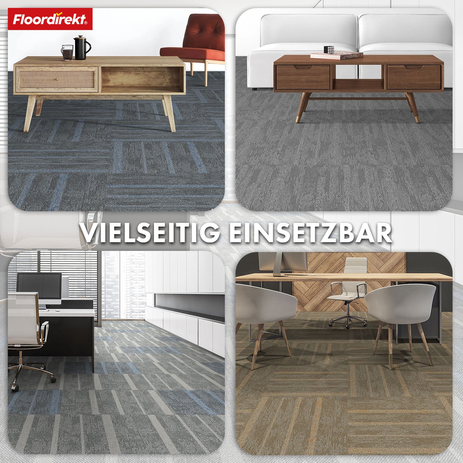 Teppichfliesen | Zürich | 50 x 50 cm | Ideal für Büro & Wohnräume | Hochwertige Designfliesen in 4 Farben
