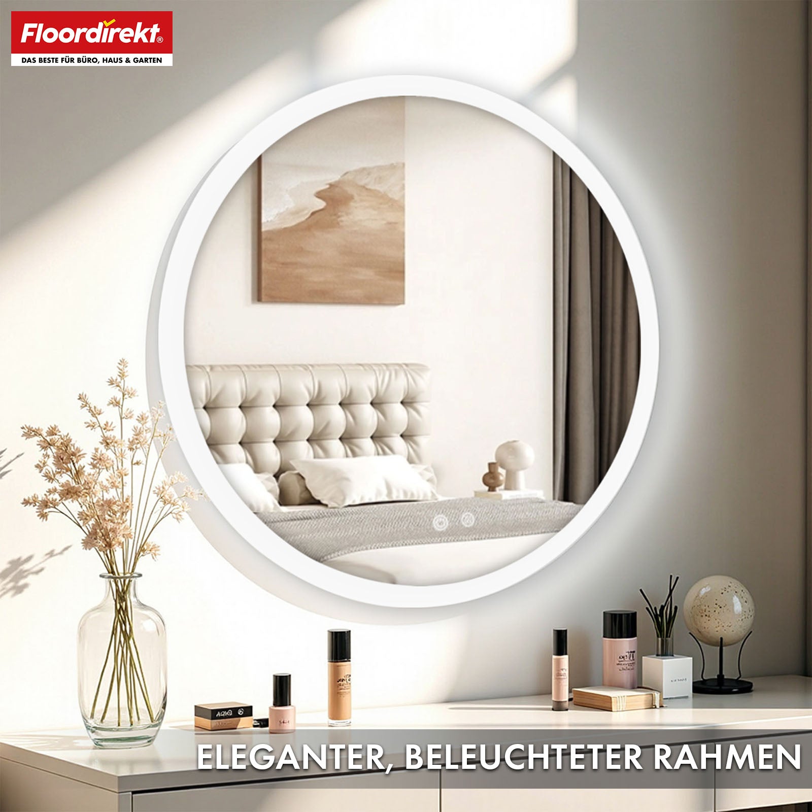 Badspiegel mit LED Beleuchtung | Liora | Touch-Bedienung mit Antibeschlag & 3 wählbare Lichtfarben | In verschiedenen Größen erhältlich