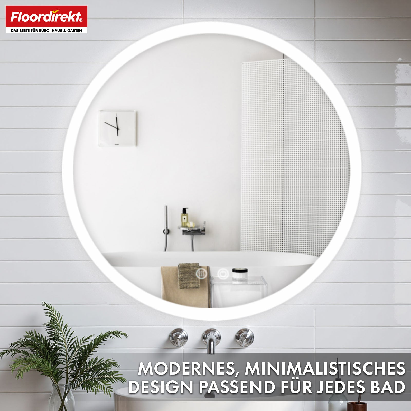 Badspiegel mit LED Beleuchtung | Liora | Touch-Bedienung mit Antibeschlag & 3 wählbare Lichtfarben | In verschiedenen Größen erhältlich