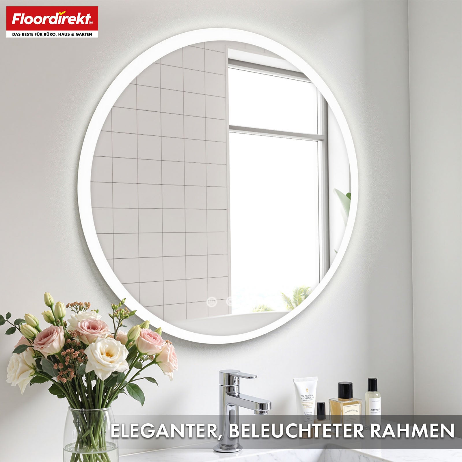 Badspiegel mit LED Beleuchtung | Liora | Touch-Bedienung mit Antibeschlag & 3 wählbare Lichtfarben | In verschiedenen Größen erhältlich