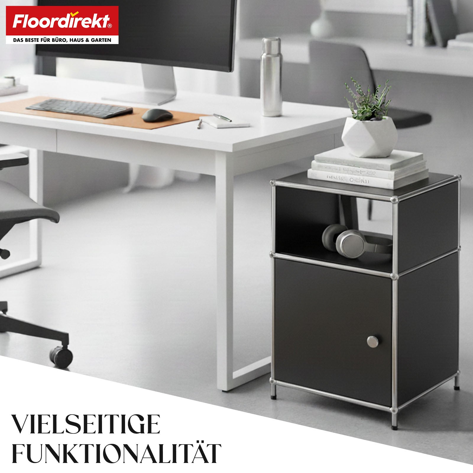 Metallregal | Concept Epure MK-040 | 3-stöckiges Aufbewahrungsregal mit Tür & & Ablageflächen | In mehreren Farben erhältlich