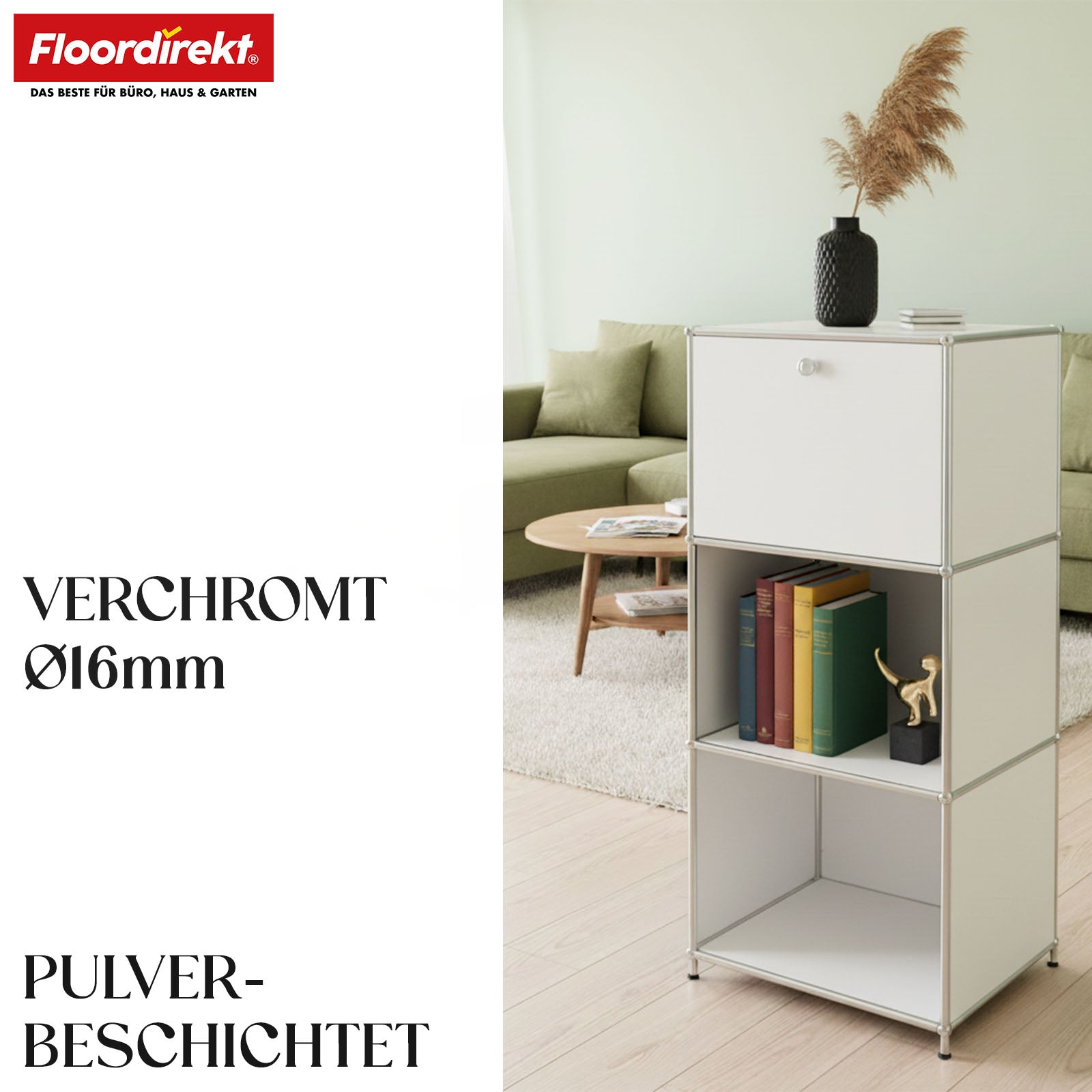 Metallregal | Concept Epure MK-107 | 4-stöckiges Aufbewahrungsregal mit verschließbarem Fach & Ablagen | In verschiedenen Farben