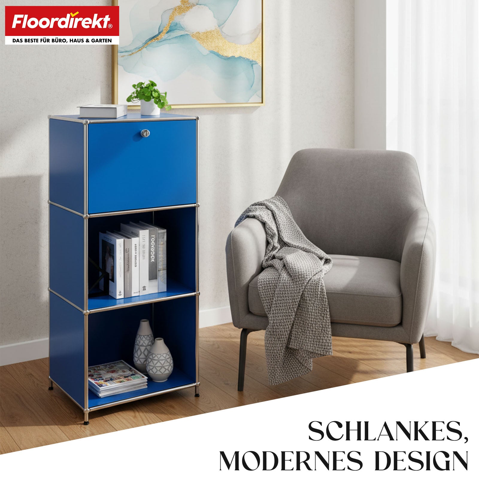 Metallregal | Concept Epure MK-107 | 4-stöckiges Aufbewahrungsregal mit verschließbarem Fach & Ablagen | In verschiedenen Farben