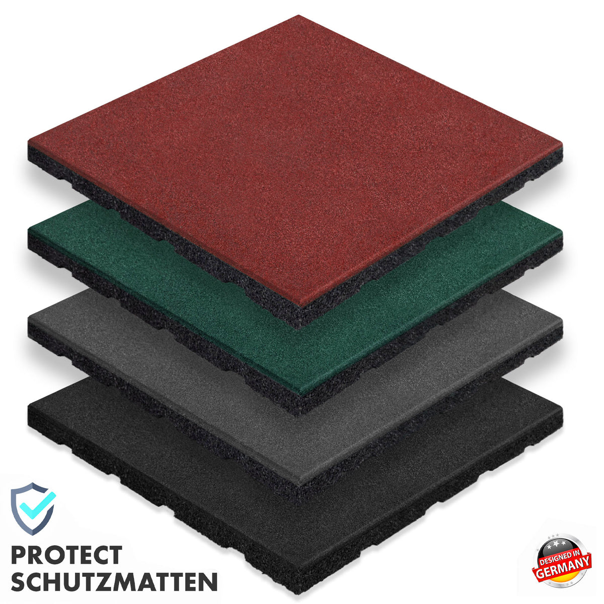 Fallschutzmatte | Play Protect | Rutschfester, robuster Gummi-Bodenschutz | Verschiedene Stärken & Farben | 50 x 50 cm