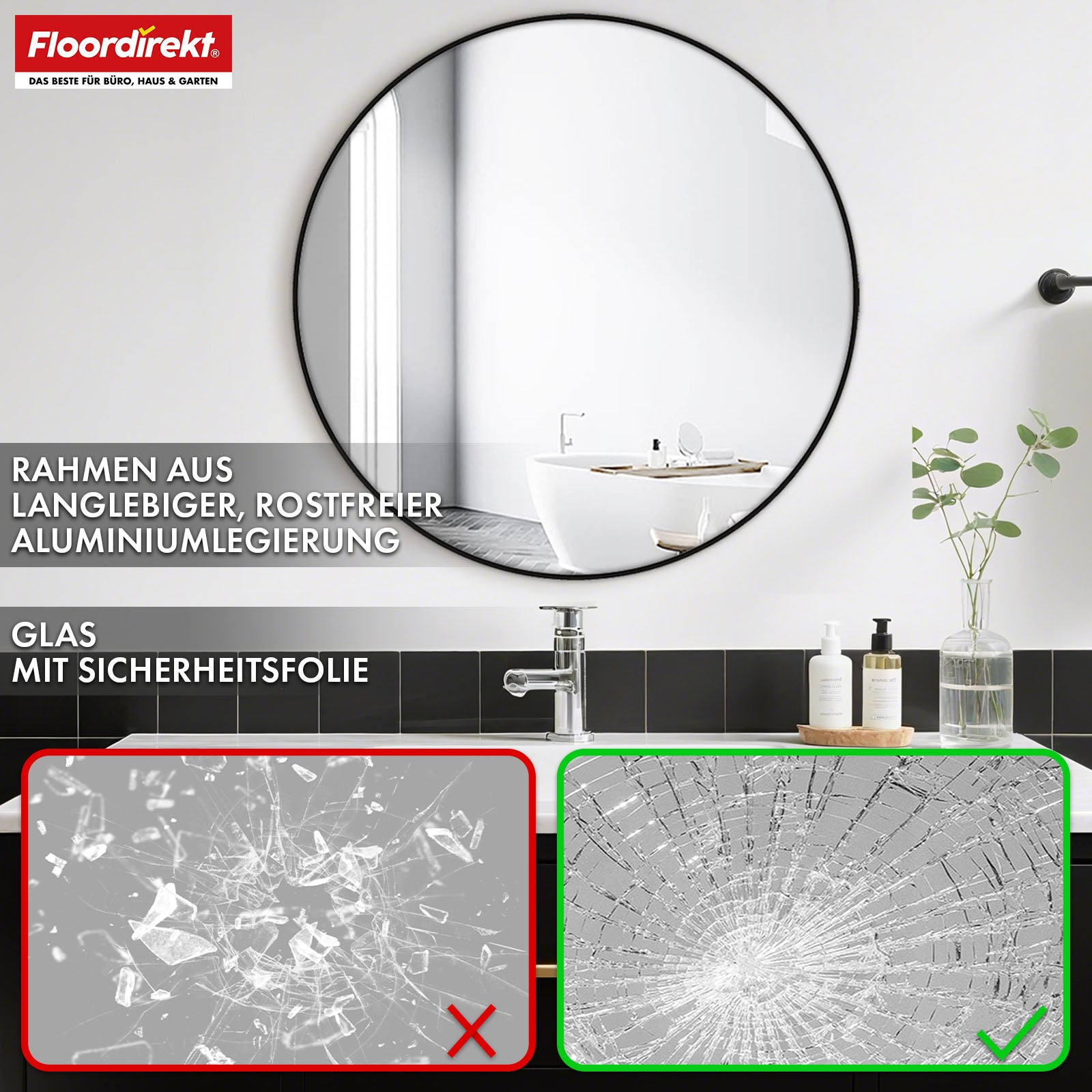 Wandspiegel | Bella | Runder Spiegel mit schwarzem Rahmen aus Aluminiumlegierung | In verschiedenen Größen erhältlich