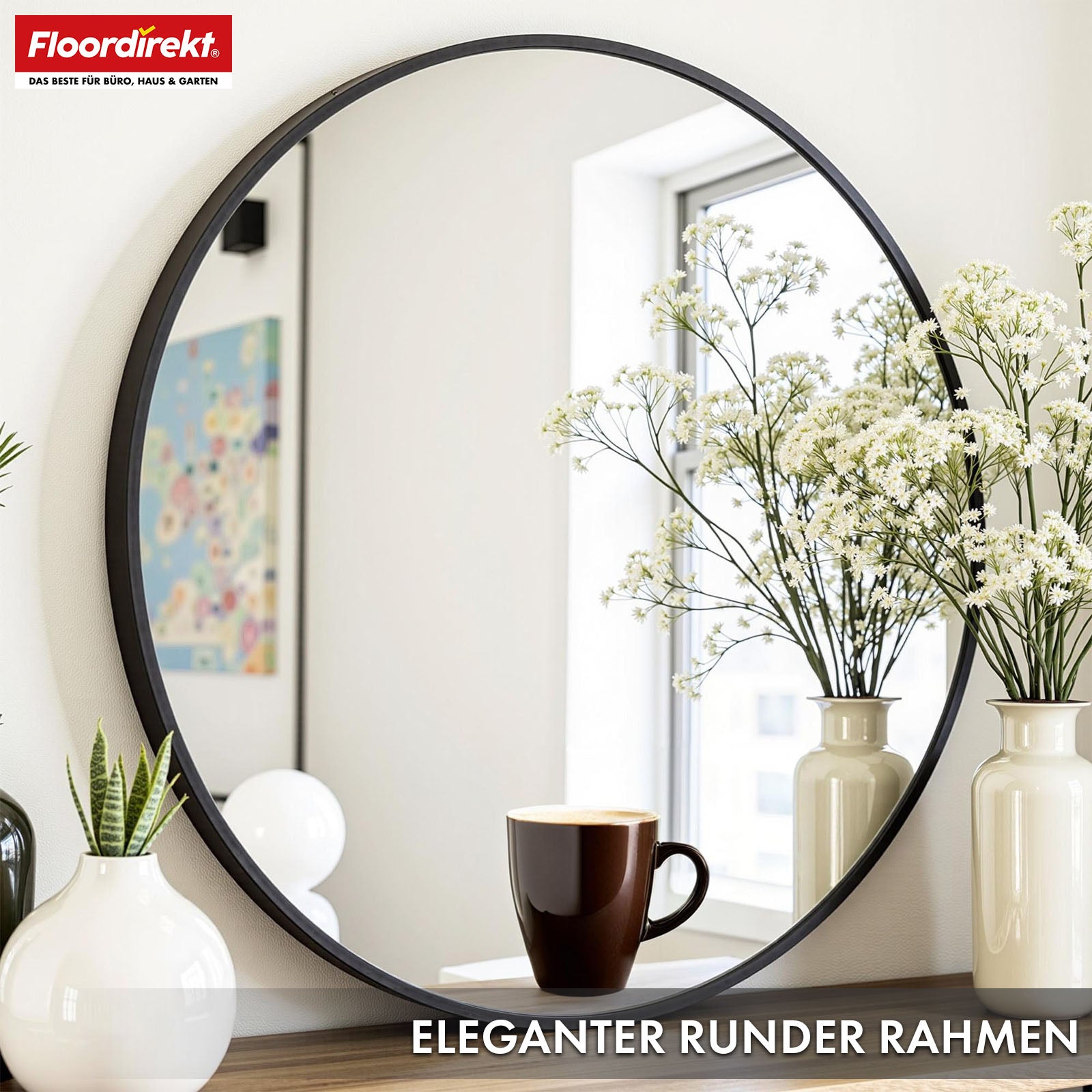 Wandspiegel | Bella | Runder Spiegel mit schwarzem Rahmen aus Aluminiumlegierung | In verschiedenen Größen erhältlich