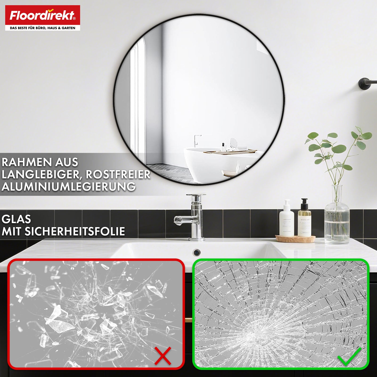 Wandspiegel | Bella | Runder Spiegel mit schwarzem Rahmen aus Aluminiumlegierung | In verschiedenen Größen erhältlich