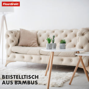 Couchtisch-Set | Oregon | 2er Set Beistelltisch mit Bambusbeinen und Weißer Tischplatte
