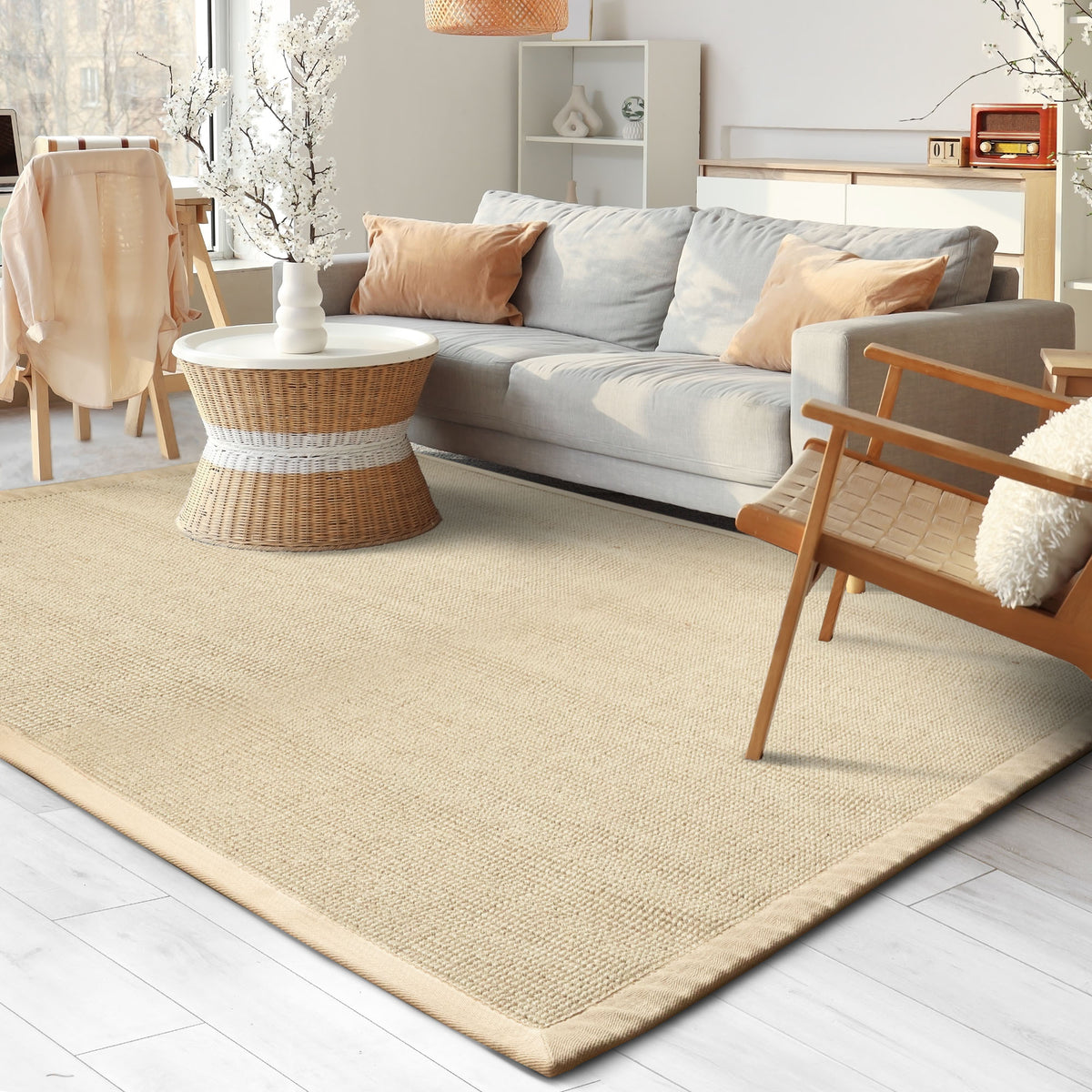 Sisal-Teppich | Mumbai | Naturfaser-Teppich mit Baumwollbordüre | in verschiedenen Größen erhältlich