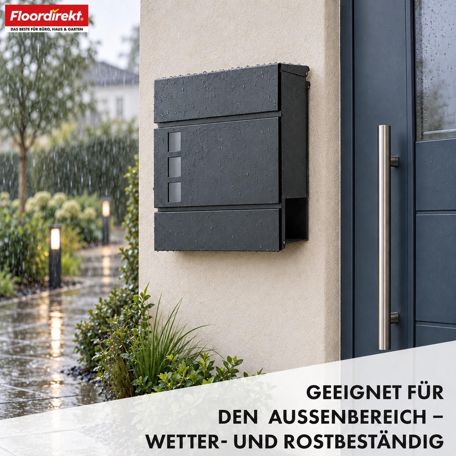 Briefkasten | Jules | Anthrazitfarbener Wandbriefkasten mit Sichtfenstern und Zeitungsfach