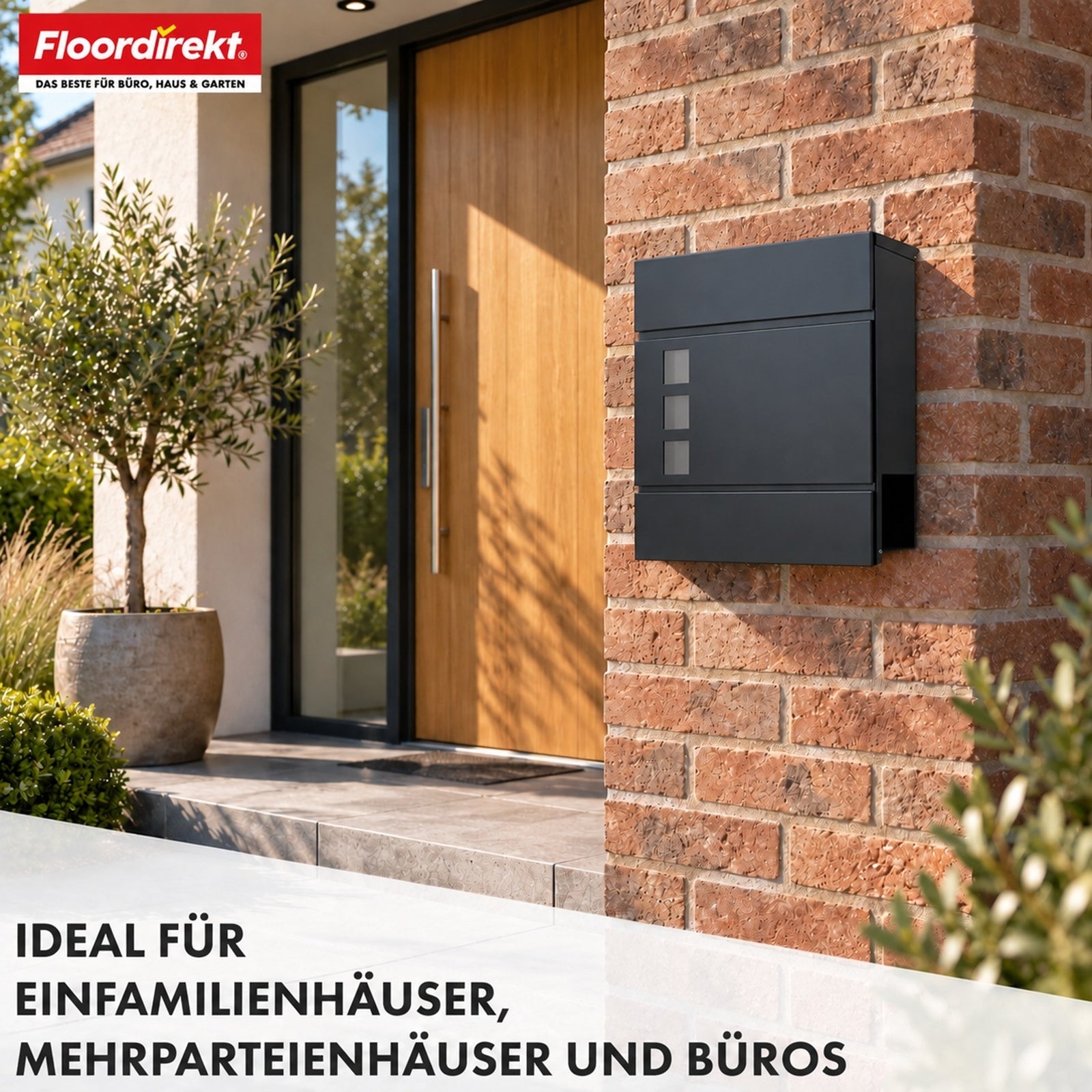 Briefkasten | Jules | Anthrazitfarbener Wandbriefkasten mit Sichtfenstern und Zeitungsfach