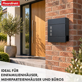 Briefkasten | Jules | Anthrazitfarbener Wandbriefkasten mit Sichtfenstern und Zeitungsfach