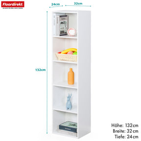 Bücherregal | Alaska | Weißer MDF-Bücherschrank mit 4 oder 5 Ebenen | schlank, modern & platzsparend