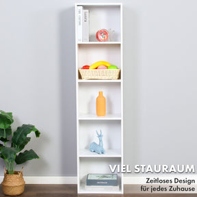 Bücherregal | Alaska | Weißer MDF-Bücherschrank mit 4 oder 5 Ebenen | schlank, modern & platzsparend