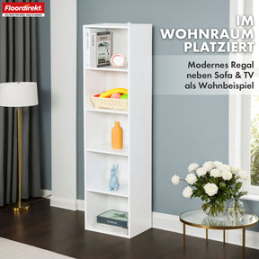 Bücherregal | Alaska | Weißer MDF-Bücherschrank mit 4 oder 5 Ebenen | schlank, modern & platzsparend