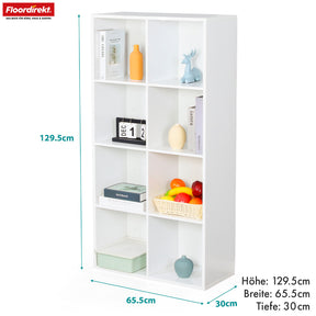 Bücherregal | Arkansas | Weißes MDF-Standregal mit 5–9 Fächern für Bücher und Wohnaccessoires
