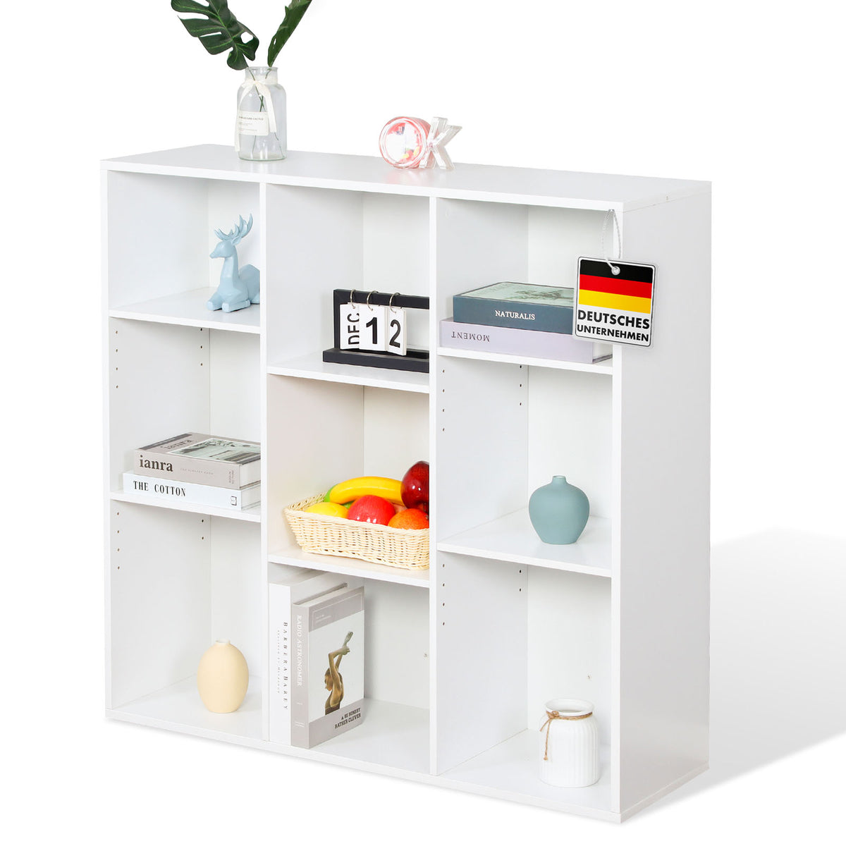 Bücherregal | Arkansas | Weißes MDF-Standregal mit 5–9 Fächern für Bücher und Wohnaccessoires