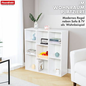 Bücherregal | Arkansas | Weißes MDF-Standregal mit 5–9 Fächern für Bücher und Wohnaccessoires