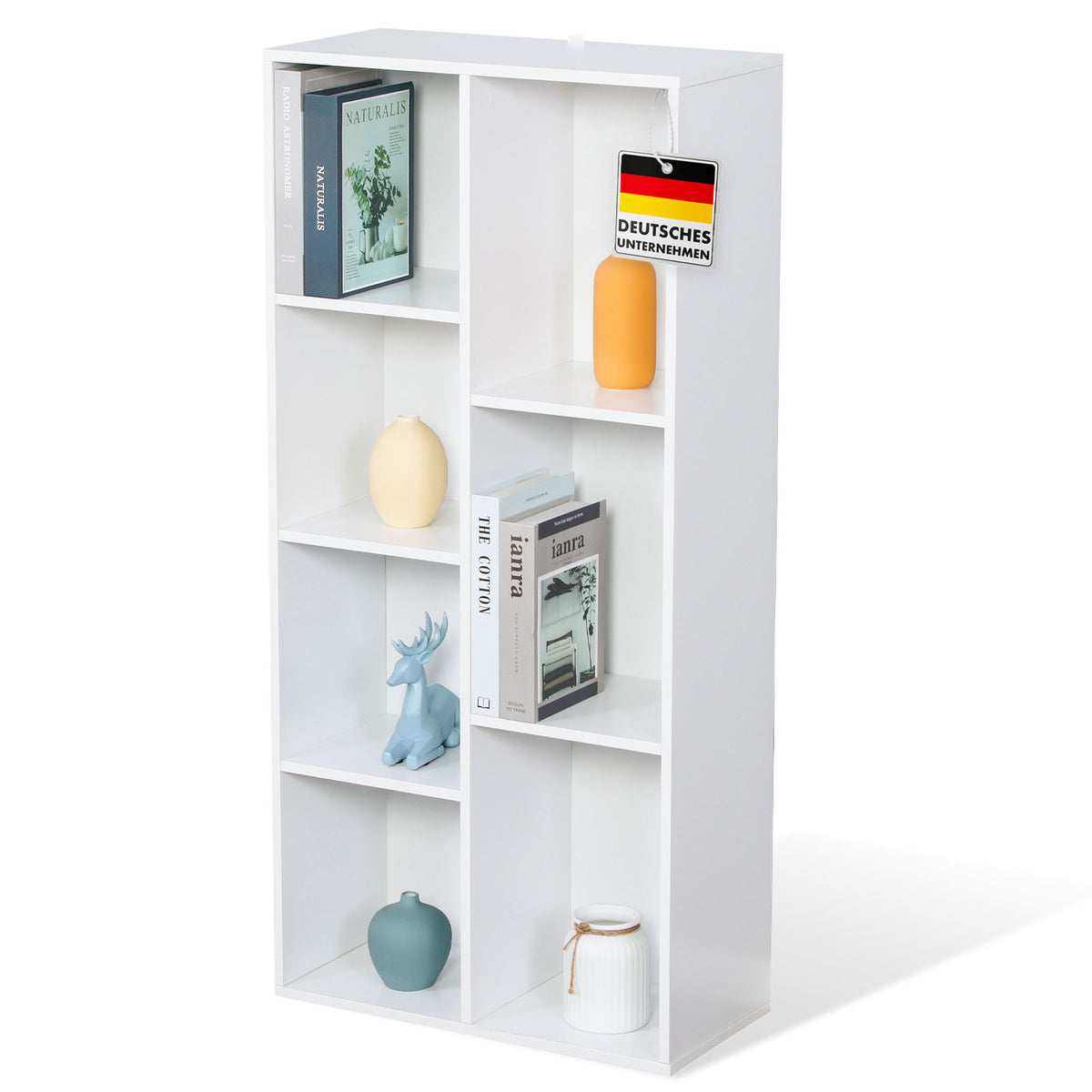 Bücherregal | Arkansas | Weißes MDF-Standregal mit 5–9 Fächern für Bücher und Wohnaccessoires