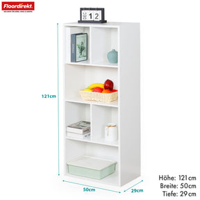Bücherregal | California | Modernes, platzsparendes MDF-Regal mit Anti-Kipp-Sicherung in Weiß 4-8 offene Fächer