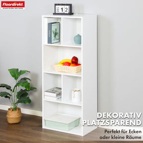 Bücherregal | California | Modernes, platzsparendes MDF-Regal mit Anti-Kipp-Sicherung in Weiß 4-8 offene Fächer