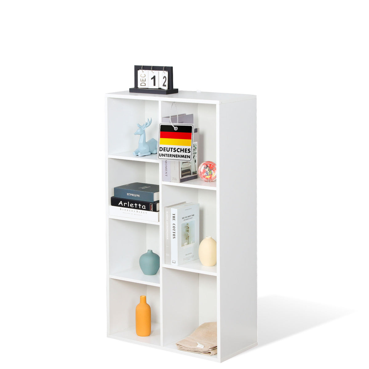 Bücherregal | California | Modernes, platzsparendes MDF-Regal mit Anti-Kipp-Sicherung in Weiß 4-8 offene Fächer