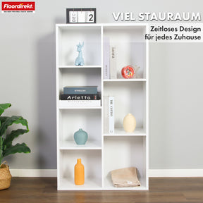 Bücherregal | California | Modernes, platzsparendes MDF-Regal mit Anti-Kipp-Sicherung in Weiß 4-8 offene Fächer