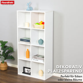 Bücherregal | California | Modernes, platzsparendes MDF-Regal mit Anti-Kipp-Sicherung in Weiß 4-8 offene Fächer