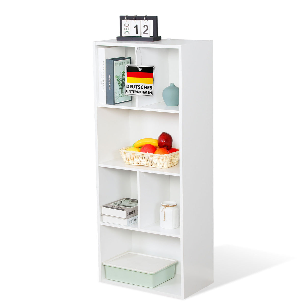 Bücherregal | California | Modernes, platzsparendes MDF-Regal mit Anti-Kipp-Sicherung in Weiß 4-8 offene Fächer