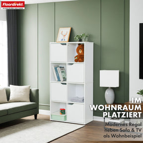 Bücherregal | Connecticut | Weißes Standregal aus MDF mit Fächern & Türen, Kippschutz, 2 Größen