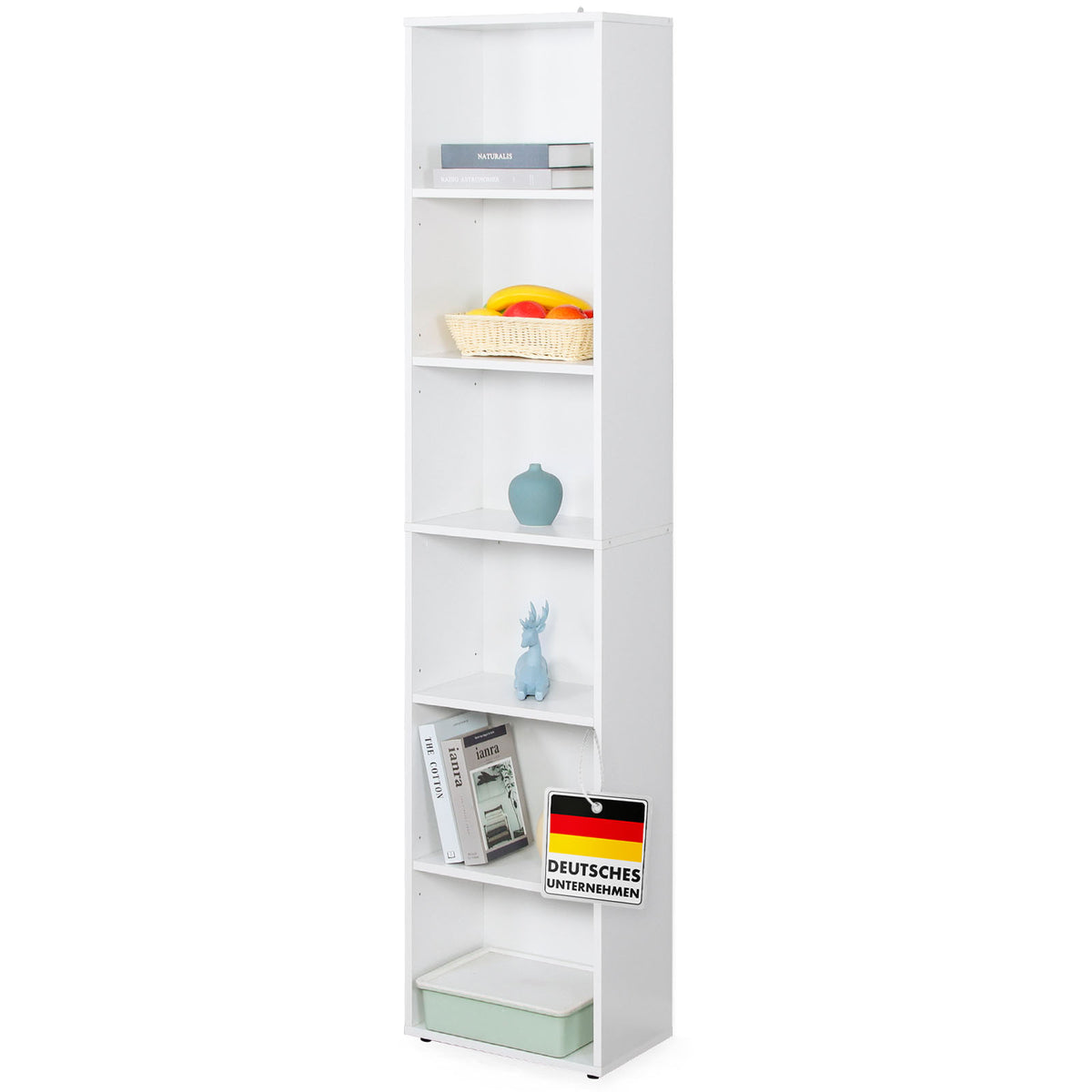 Bücherregal | Maine | Weißes Standregal aus Holz mit 3/4/6 Etagen | Offen & platzsparend für Wohnzimmer, Büro & mehr