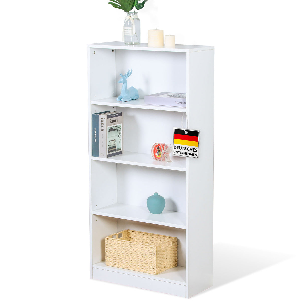 Bücherregal | Maine | Weißes Standregal aus Holz mit 3/4/6 Etagen | Offen & platzsparend für Wohnzimmer, Büro & mehr