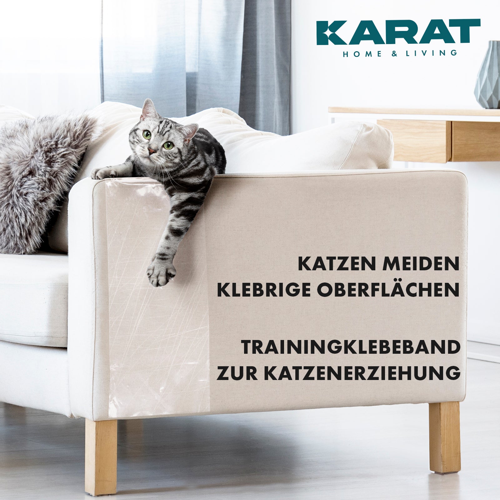 Katzen Kratzschutz | Selbstklebende Kratzfolie | Trainingsklebeband | Möbelschutz | Transparent | 15 m x 10 cm