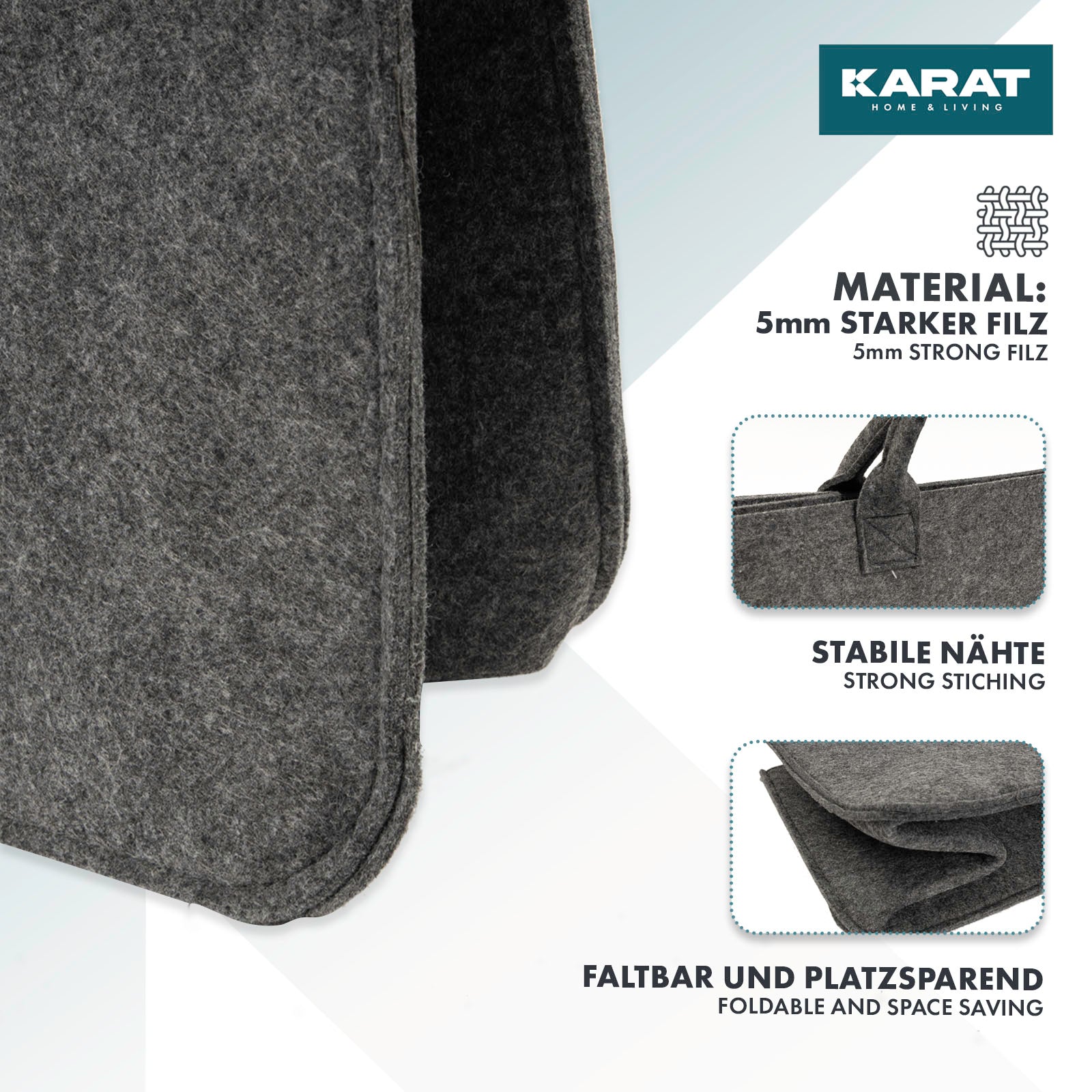 Filztasche Conny | Kaminholztasche | Einkaufstasche | Faltbar | 2er oder 4er Set