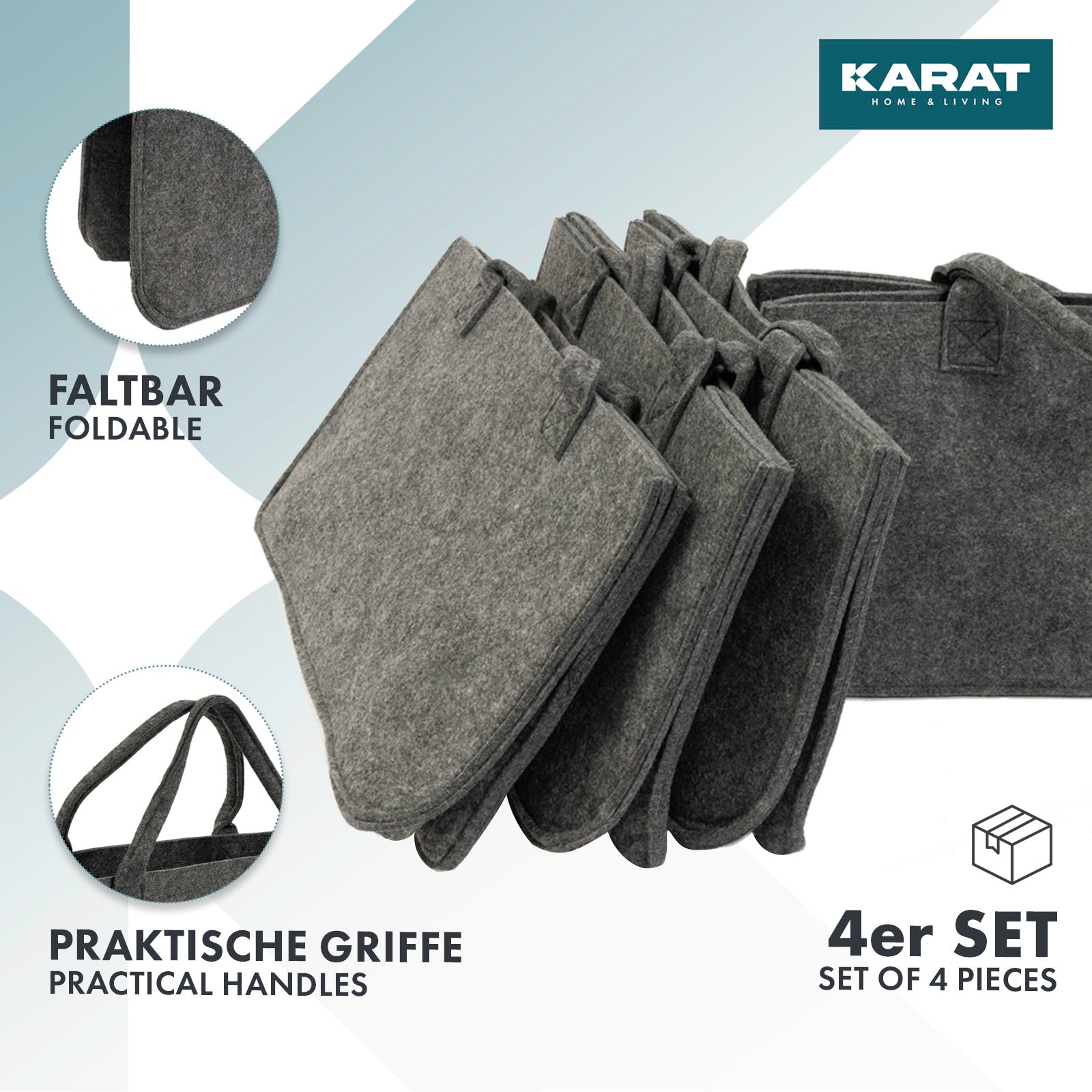Filztasche Conny | Kaminholztasche | Einkaufstasche | Faltbar | 2er oder 4er Set