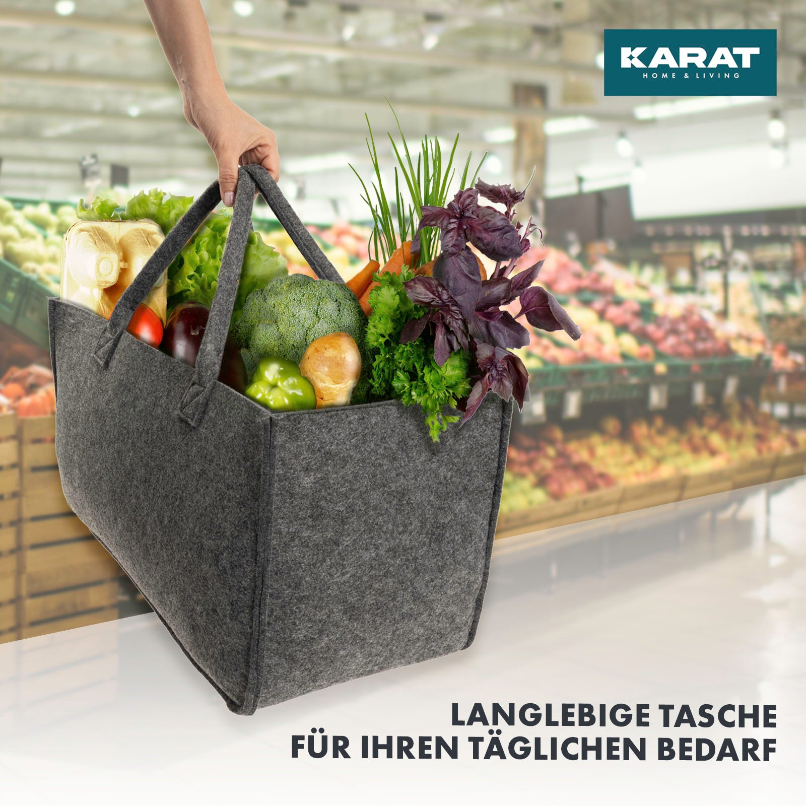 Filztasche Conny | Kaminholztasche | Einkaufstasche | Faltbar | 2er oder 4er Set