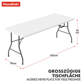 Klapptisch | Akita | Strapazierfähiger und Wetterfester Tisch für Haus, Garten und Camping | 183 x 76 cm