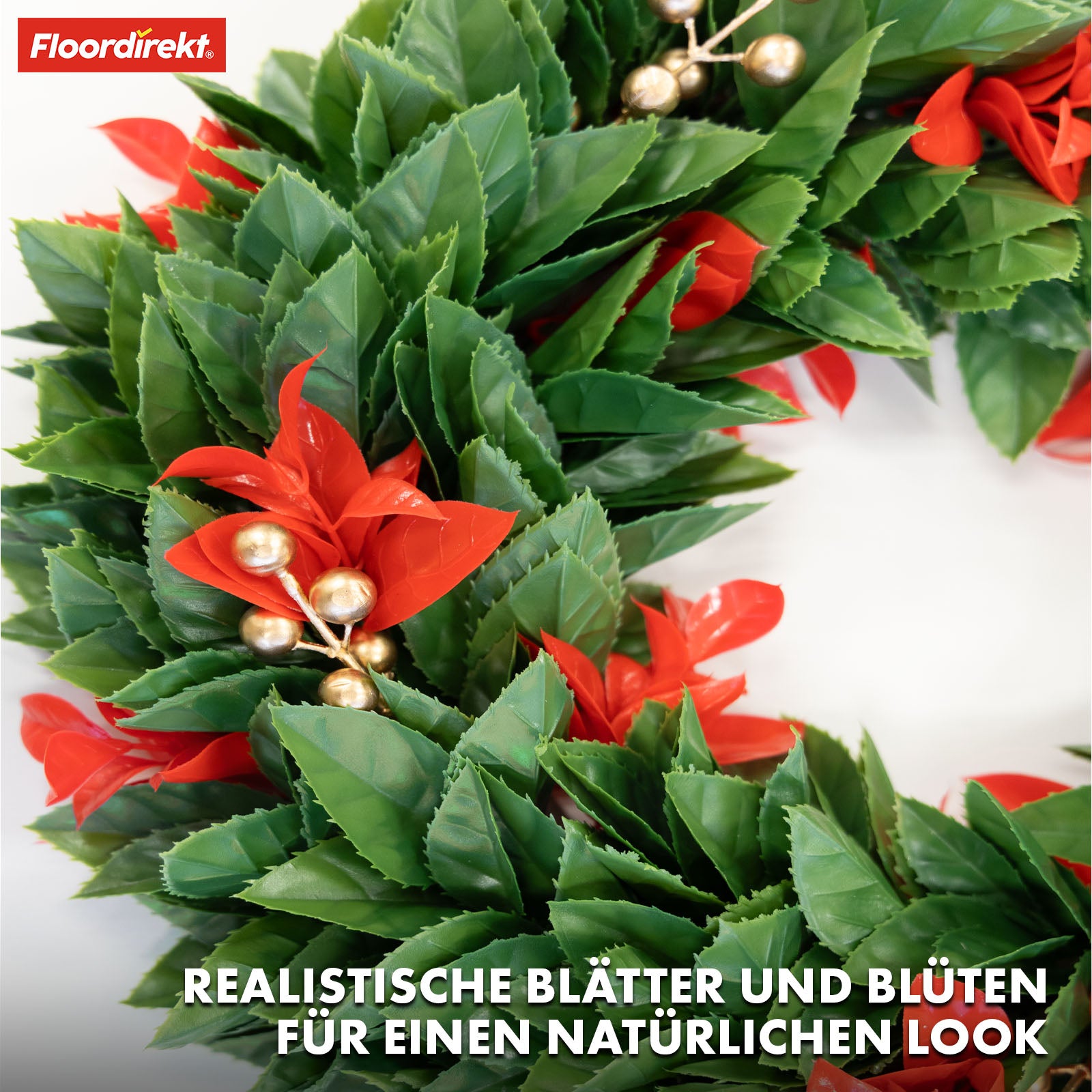 Weihnachtskranz | Photinia | Dekorativer Kranz aus Photinia Blättern und festlichen Elementen für Ihre Weihnachtsdekoration