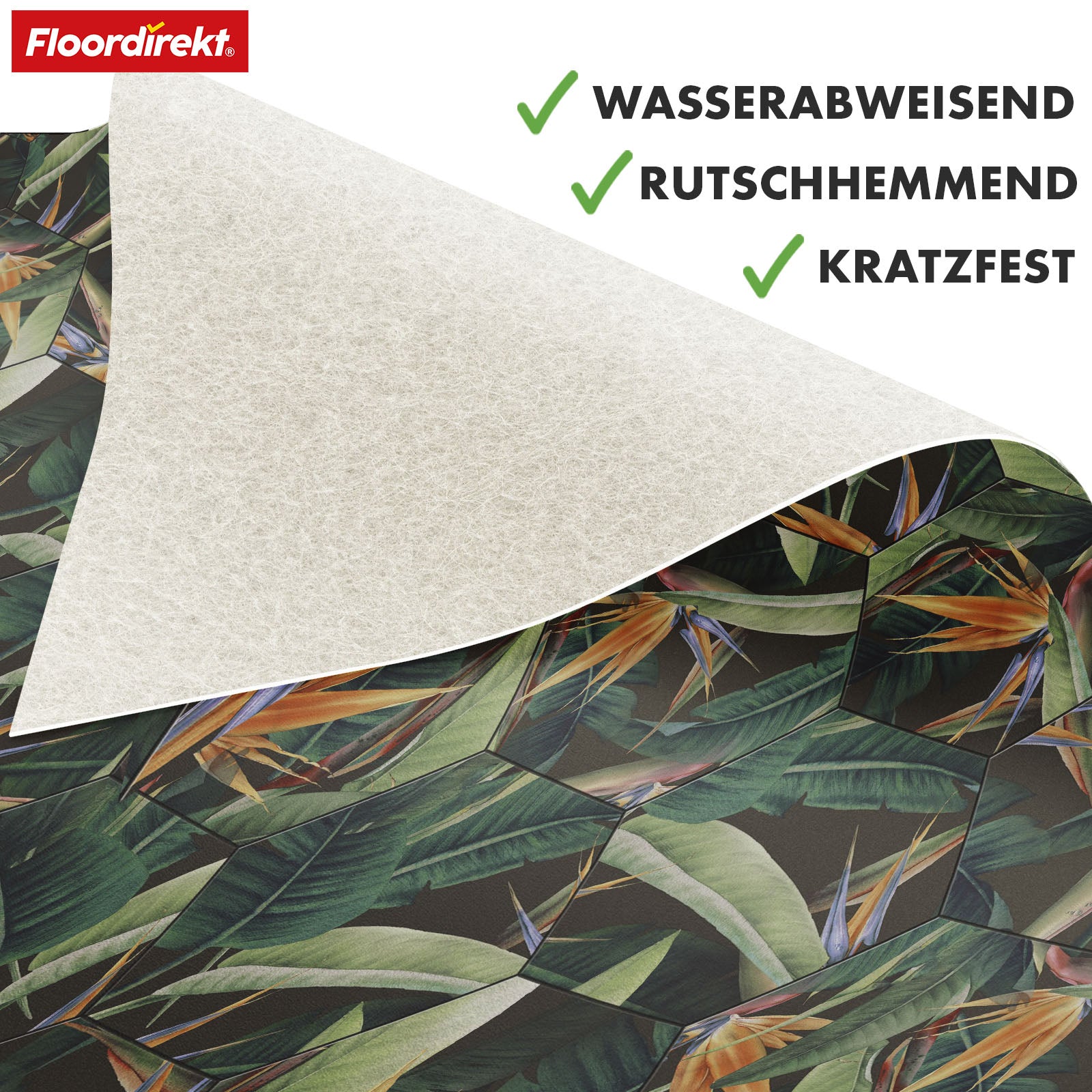 3D CV-Belag | Strelitzia 536M | Vinyl-Bodenbelag mit tropischem Design in realistischer Fliesenoptik